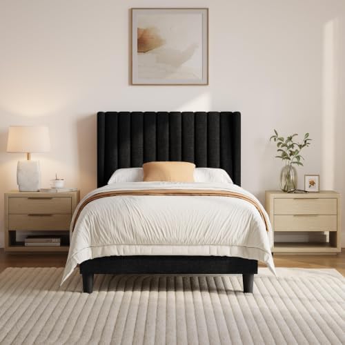 Yaheetech Twin Bed Frame with Headboard,Black Channel-Tufted Platform