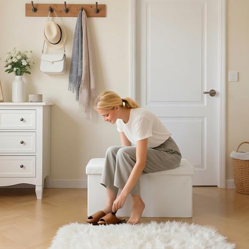 DUMOS 30 Inch Foldable Storage Ottoman Bench, Large Ottoman with Storage