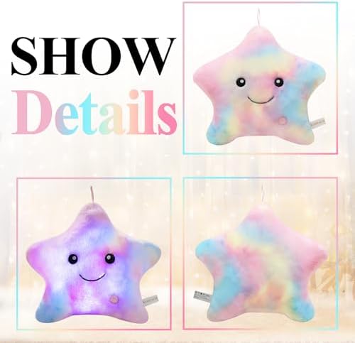 LED Night Light Up Star Pillow for Kids Plushies Boys Little Girls Room Decor Adults Children Birthday, Cute Stuffed Animals,Glow in Dark Plush Toy Couch Throw Pillows Colorful