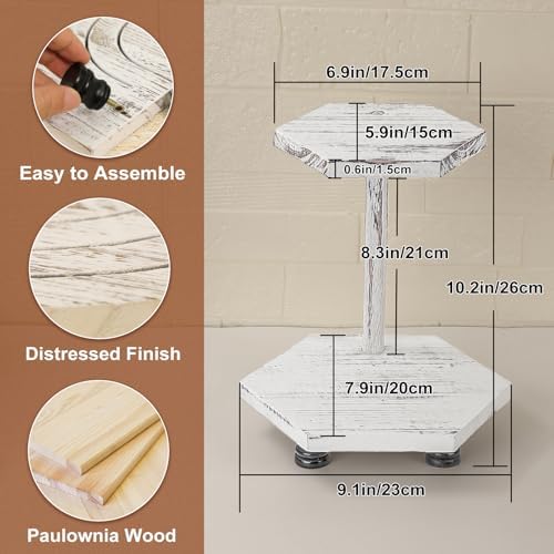 Tikea 2-Tier Wood Riser for Decor, Farmhouse Bathroom Decor Counter Shelf