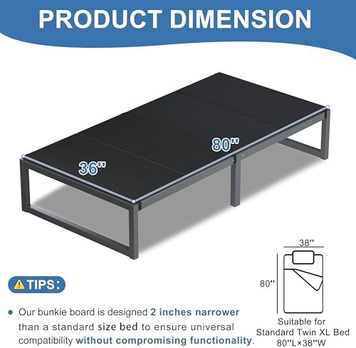 Lutown-Teen Bunkie Board Twin XL High-Density Polymer Bed Support, Black