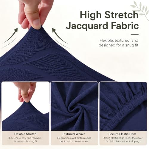 MIFXIN Wingback Side Chair Covers Dining Chair Slipcover Jacquard Stretch Sloping Armchair Protector Arm Chair Seat Cover for Dining Room Living Room Banquet Home Decor (Navy, 4 Pcs)