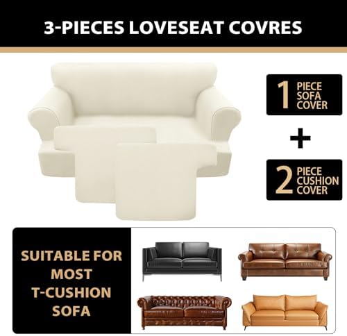 Sofa Covers 3 Piece T Cushion Sofa Slipcovers, Stretch Couch Cover with 2 Individual T Cushion Covers, Machine Washable Furniture Protector for Living Room(Light Yellow, 2 Cushions)