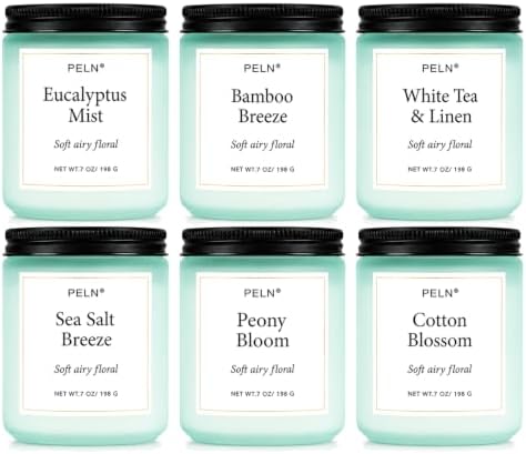 Scented Candles Gift Set, 6-Pack 7 oz Soy Candles, Fresh Botanical Scents