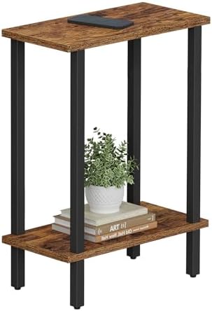 TUTOTAK Narrow Side Table, 2-Tier Small End Table for Couch