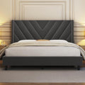 Yaheetech Queen Bed Frame with Chevron Channel-Tufted Headboard, Dark Gray