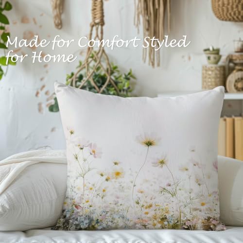 Farmhouse Rustic Daisy Floral Pillow Cover 18x18,Cottagecore Botanical Wildflower Field Decorative Lumbar Pillow Cover for Couch Bed Home Living Room Bedroom