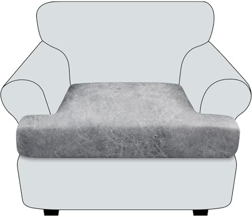 T Cushion Chair Cover Leather-Look 1PC Stretch Chair Seat Slipcover for Living Room Individual Armchair Couch Cover Seat Covers with Elastic Bands, Pet-Friendly, Non-Slip - Light Grey
