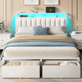 Furnulem White Queen Bed Frame with PU Upholstered Headboard & 2 Drawers