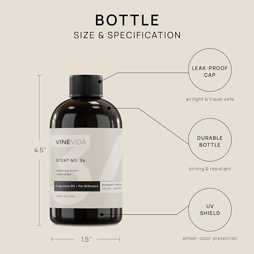 VINEVIDA Fresh Linen Fragrance Oil for Cold Air Diffusers - 4 Fl Oz - Essential Oils for Diffuser Oil Refill & Air Freshener Room Spray