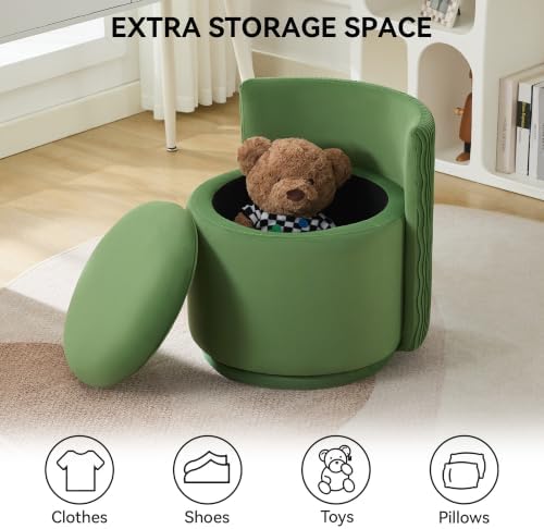 Large Velvet Vanity Chair, 360° Swivel Makeup Chair with Storage, Green