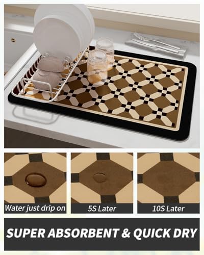 AMOAMI Coffee Mat Hide Stain Rubber Backed Absorbent Dish Drying Mat for Kitchen Counter - Fits Under Coffee Maker or Machine - 16X24