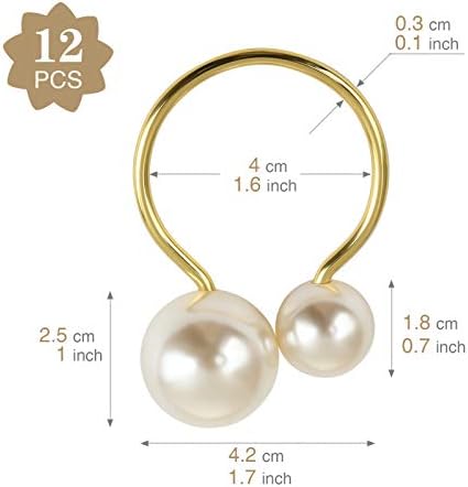 KESOTE Pearl Napkin Rings Set of 12 Gold, Elegant Classy, for All Occasions