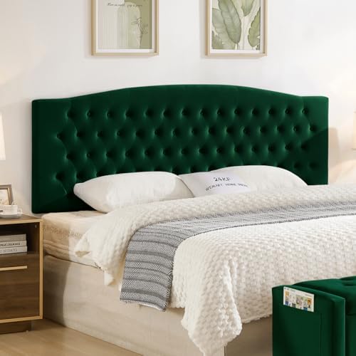 24KF Upholstered Tufted Button Velvet Wall Mounted Headboard,Comfortable Fashional Headboard King/CA King Size, 6058-K-Jade