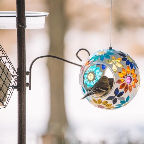 Backyard Expressions Hanging Glass Bird Feeder - Multicolor - Fly Through Bird Feeders for Outside, Mosaic Bird Feeder, Round Shape Wild Birdfeeder
