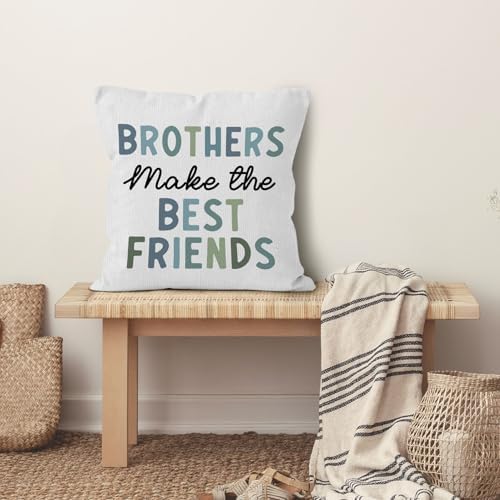 Boys Room Throw Pillow Cover 18x18, Brothers Make the Best Friends Decorative Pillow Covers for Kids Toddler Boy Nursery Room Bedroom Playroom, Playroom Accent Pillows Cover Pillowcases