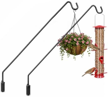 MIXXIDEA 2 Packs Heavy Duty Extended Reach Wall Mounted Deck Hook Wall Pole, Wall Bracket Direction and Length Adjustable Plant Bracket for Bird Feeders, Planters, Suet Baskets, Lanterns, Wind Chimes
