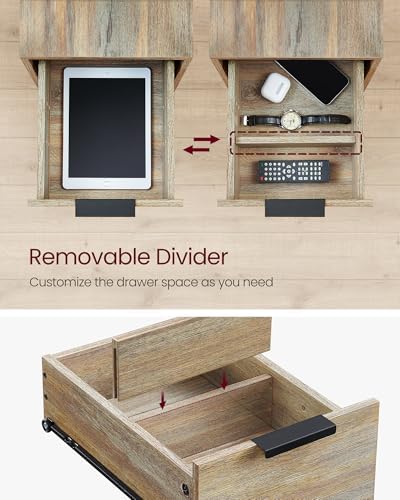 VASAGLE Side End Table with Charging Station, Slim Nightstand with Storage