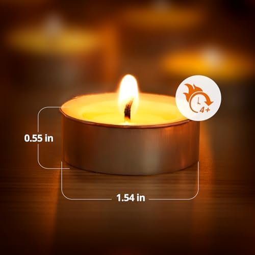 Ashlux 100-Pack Unscented Palm Wax Tea Lights Candles,4.5 Hours Burn