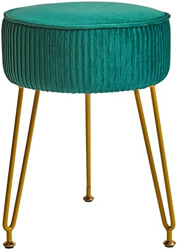 IBUYKE Makeup Vanity Stool, Velvet Round Footrest Ottoman, Green LG-30L