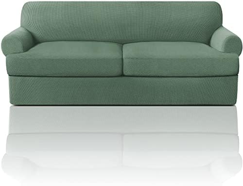 PrinceDeco T Cushion Sofa Slipcover 3 Pieces Sofa Covers for T Cushion Couch Soft Couch Cover Sofa Slip Covers (70"-88") Furniture Covers with 2 Individual T Shape Seat Cover, Loden Frost