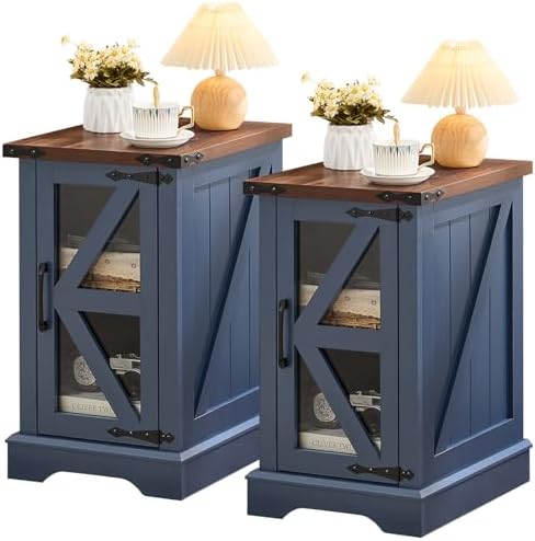 Joaxswe Narrow Night Stand Set 2 with Glass Barn Door