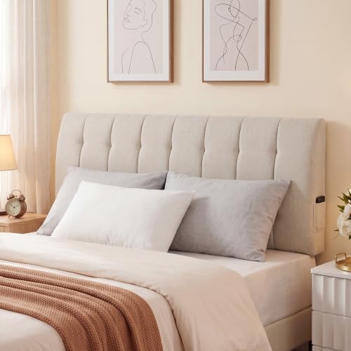 Seang Queen Size Upholstered Headboard, 24" Height Soft, Breathable Linen Fabric Wall Mounted Headboards for Bedroom & Dorm, No Assembly Required Peel & Stick Bed Backboard, No Nails, Beige