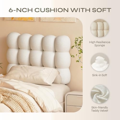 Pinmoco Twin Cloud-Shaped Upholstered Headboard, Teddy Fleece Beige
