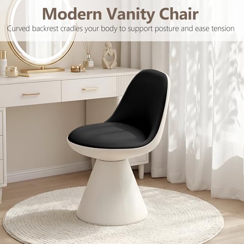 Modern Upholstered Vanity Stool Chair, Comfy PU Leather Ottoman Stool