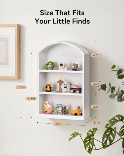 9"x13.5" Small Arched Trinket Display Shelf Shadow Box, White