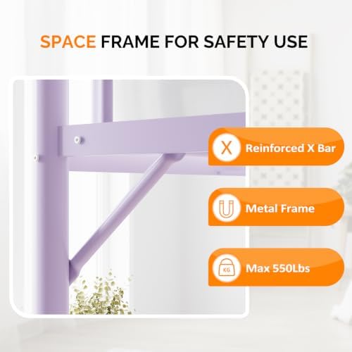 VINGLI Queen Loft Bed with Flat Rungs for Adults, Kids and Young Teens, No Box Spring Required,Heavy Duty Metal Slat Support, Purple