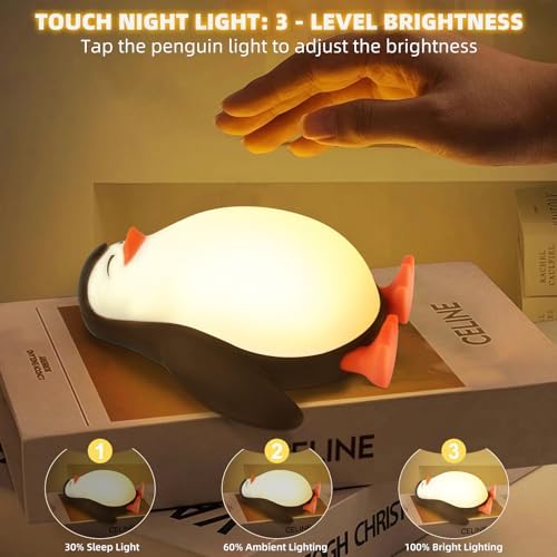 Tcamp Cute Penguin Night Light for Kids, 3 Level Dimmable Nursery Lamp