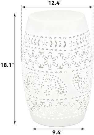 18" Cutout Metal Outdoor Side Table, Modern Drum Accent Table,White