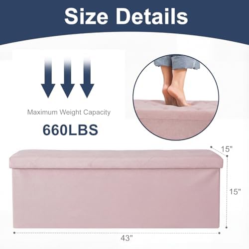 DUMOS 43 Inch Foldable Storage Ottoman Bench, Large Ottoman with Storage