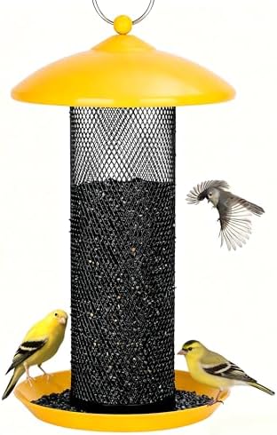 Gtongoko Finch Feeders for Outside All Metal Mesh Tube Bird Feeder Yellow