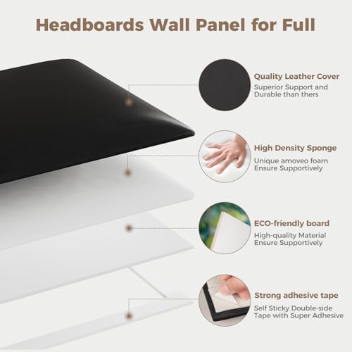 Upholstered Headboard - Bed Backboard, Dark Brown Faux Leather Panels, 24 x 12 Inches Each, 12-Piece Set, Modern Headboard Queen Design, Easy to Assemble, Perfect for Queen Beds