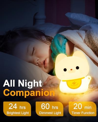 Amaredom Waving Kitten Night Light, Cute Cat Lamp, Baby Toddler Room Decor