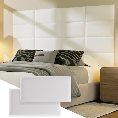 Elvone Upholstered Peel and Stick Headboard Panels, White, 4 Pack