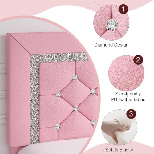 HOMBCK Twin Bed Frame with Headboard, Diamond Tufted Design, Pink