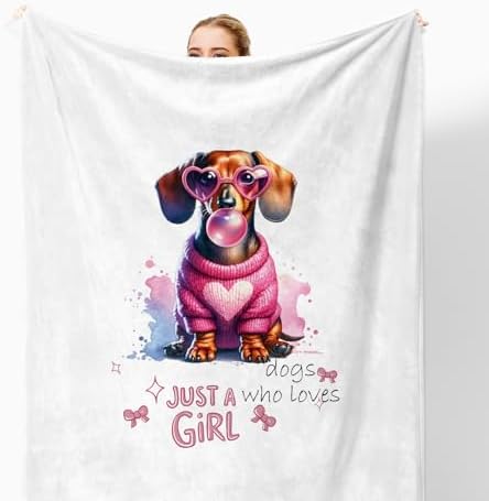 Trendy Pink Dachshund Throw Blanket for Couch, Dachshund Gifts for Women, Just a Girls Who Loves Dogs Throw Blanket for Girls Bedroom Living Room Home Decoration, 50x60 Inches