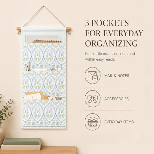 IAXIC Botanical Wall Organizer, Canvas Storage Pockets for Bedroom