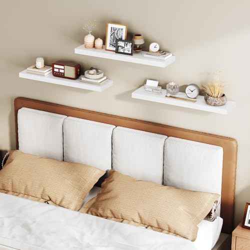 RALGEND Floating Shelves for Wall, 23.6" Wall Shelf Set of 3 with Invisible Brackets, 1.5" Thick Hanging Shelves Farmhouse Home Decor for Bathroom, Living Room, Bedroom, White 6301BJP3WT