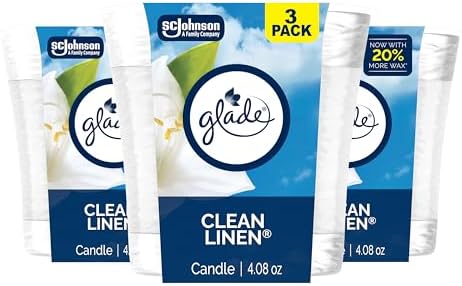 Glade 1-Wick Scented Candle Jar, Clean Linen, Air Freshener Infused with Essential Oils, 4.08 Oz, 3 Count