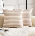 Cethom Decorative Boho Throw Pillow Covers, Farmhouse Textured Pillow Case, 22 x 22 Inch Set of 2, Chair Sofa Bedroom Living Room Home Decor Couch Cushion Case, Taupe and Beige Striped
