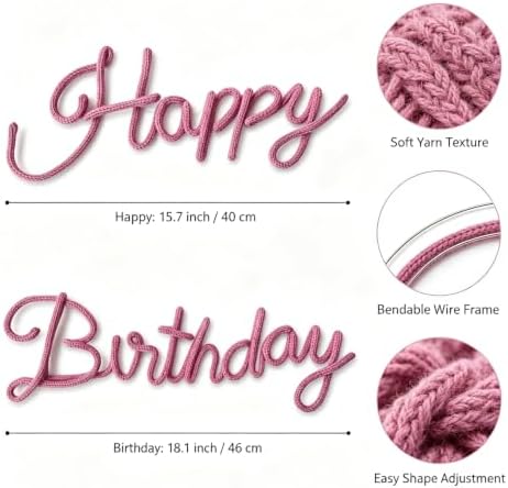 Pink Happy Birthday Sign Knitted Wire Words Birthday Wall Hanging Decor