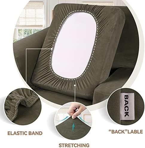 WEERRW Velvet Stretch 3 Pieces Couch Cover for Sofa Washable, Light Brown