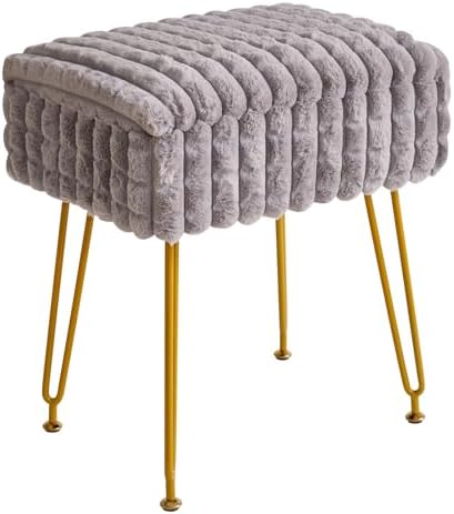 IBUYKE Rectangle Vanity Chair Ottoman, Footrest Stool, Grey WBD004G