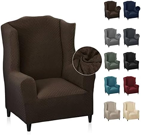 MAXIJIN Wingback Chair Covers 1-Piece Stretch Wing Chair Covers Soft Thick Wingback Armchair Slipcover Non-Slip High Back Chair Furniture Protector Washable (Wing Chair, Dark Coffee)