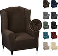 MAXIJIN Wingback Chair Covers 1-Piece Stretch Wing Chair Covers Soft Thick Wingback Armchair Slipcover Non-Slip High Back Chair Furniture Protector Washable (Wing Chair, Dark Coffee)