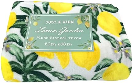 Soft Fleece Throw Blanket, Bohemian Boho Elegant Lemons and Leaves, 50x60
